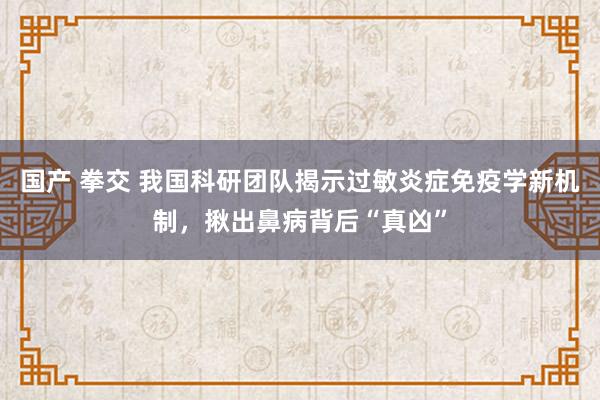 国产 拳交 我国科研团队揭示过敏炎症免疫学新机制，揪出鼻病背后“真凶”