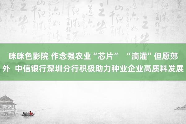 咪咪色影院 作念强农业“芯片”  “滴灌”但愿郊外  中信银行深圳分行积极助力种业企业高质料发展