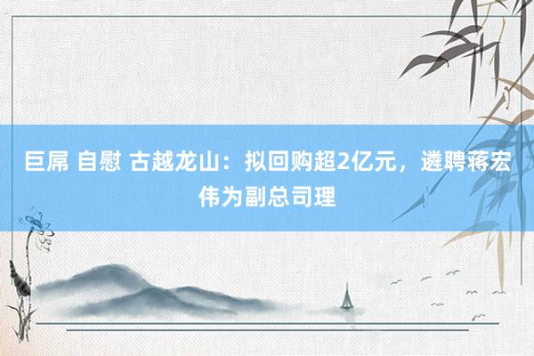 巨屌 自慰 古越龙山：拟回购超2亿元，遴聘蒋宏伟为副总司理